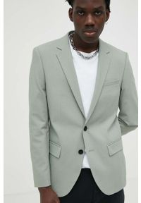 Hugo - HUGO marynarka z domieszką wełny kolor zielony. Kolor: zielony. Materiał: wełna. Wzór: aplikacja. Styl: klasyczny #4