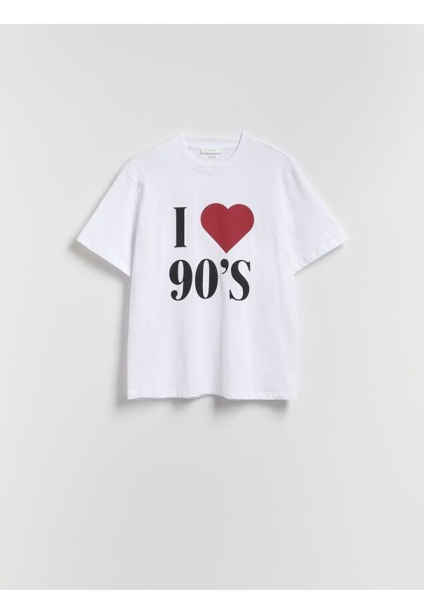 Reserved - T-shirt z nadrukiem - biały. Kolor: biały. Materiał: bawełna. Wzór: nadruk