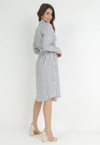 Born2be - Niebieska Koszulowa Sukienka z Bawełny w Paski Ditya. Kolor: niebieski. Materiał: bawełna. Wzór: paski. Typ sukienki: koszulowe #5