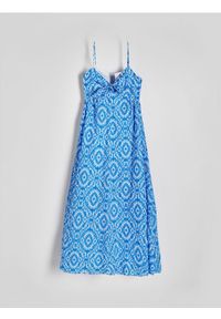 Reserved - Sukienka z bawełny - niebieski. Kolor: niebieski. Materiał: bawełna