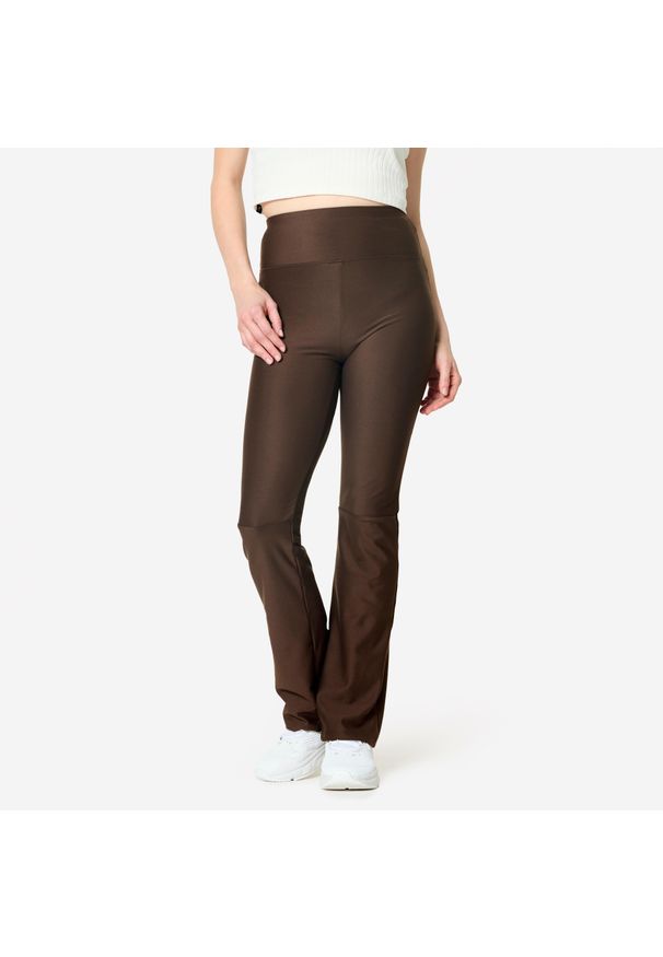 DOMYOS - Legginsy fitness damskie Domyos. Stan: podwyższony. Kolor: brązowy. Materiał: poliester, materiał, elastan. Sport: fitness