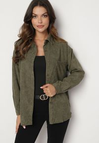 Born2be - Zielona Koszula Sztruksowa z Bawełną na Guziki Taralea. Kolor: zielony. Materiał: bawełna, sztruks #5