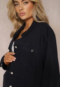 Renee - Granatowa Jeansowa Kurtka z Bawełny z Metalicznym Guzikami Urielati. Kolor: niebieski. Materiał: bawełna, jeans. Wzór: aplikacja. Styl: rockowy #4