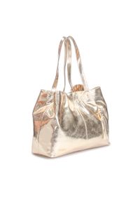 Kazar - Duża złota torebka na ramię ze skóry z chwostem. Kolor: złoty. Materiał: skórzane. Rozmiar: duże. Styl: elegancki, klasyczny. Rodzaj torebki: na ramię #3