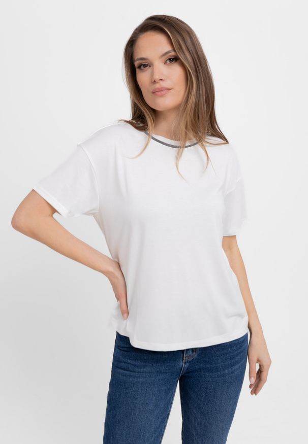 Volcano - Koszulka casual T-SUS. Okazja: na co dzień. Materiał: poliester, włókno, materiał. Długość: krótkie. Wzór: aplikacja, gładki. Styl: casual