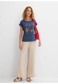 bonprix - T-shirt z nadrukiem z roślinnym motywem. Kolor: niebieski. Wzór: nadruk #2