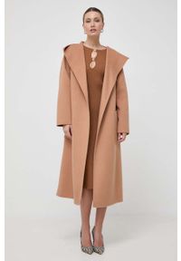 IVY & OAK - Ivy Oak płaszcz wełniany kolor beżowy przejściowy niezapinany. Okazja: na co dzień. Typ kołnierza: kaptur. Kolor: beżowy. Materiał: wełna. Styl: casual #6