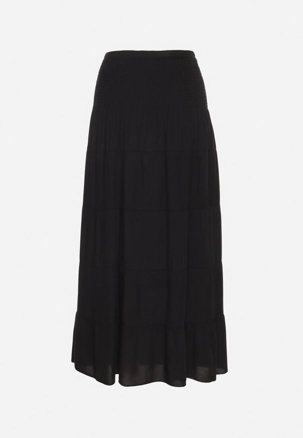 Born2be - Czarna Spódnica z Wiskozą z Wysokim Stanem i Falbanami Ellimee. Okazja: na co dzień. Stan: podwyższony. Kolor: czarny. Materiał: wiskoza. Styl: klasyczny, casual, elegancki