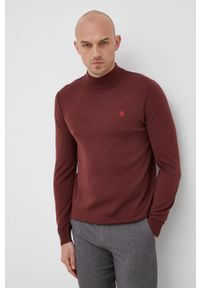 G-Star RAW - G-Star Raw sweter wełniany kolor bordowy z półgolfem. Okazja: na co dzień. Kolor: czerwony. Materiał: wełna. Długość rękawa: długi rękaw. Długość: długie. Styl: casual