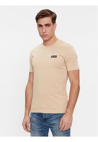 Calvin Klein Jeans T-Shirt Stacked Box Tee J30J324647 Beżowy Slim Fit. Kolor: beżowy. Materiał: bawełna