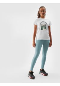 4f - Legginsy ocieplane dziewczęce. Kolor: zielony. Materiał: dzianina, materiał. Długość: do kostek #1