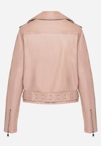 Born2be - Różowa Kurtka Ramoneska z Paskiem z Klamrą Ralvila. Okazja: na co dzień. Kolor: różowy. Materiał: wiskoza, jeans, materiał. Długość rękawa: długi rękaw. Długość: długie. Styl: elegancki, casual, rockowy #4