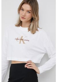 Calvin Klein Jeans longsleeve bawełniany kolor biały. Kolor: biały. Materiał: bawełna. Długość rękawa: długi rękaw. Wzór: nadruk #5