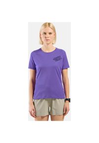 Koszulka damska Odlo ESSENTIAL PRINT T-shirt crew neck s/s. Kolor: fioletowy. Długość rękawa: długi rękaw. Wzór: nadruk #1