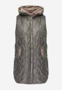 Renee - Zielona Długa Kamizelka Pikowana z Nieodpinanym Kapturem Semaea. Kolor: zielony. Materiał: prążkowany, jeans. Długość: długie. Styl: street #6