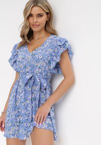 Born2be - Niebieska Sukienka Dioete. Kolor: niebieski. Materiał: materiał. Wzór: kwiaty #1