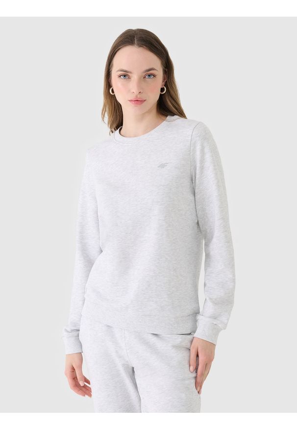 4f - 4F Bluza dresowa nierozpinana bez kaptura damska - szara XS. Okazja: na co dzień. Typ kołnierza: bez kaptura. Kolor: szary. Materiał: dresówka. Wzór: gładki, ze splotem. Styl: sportowy, klasyczny, casual