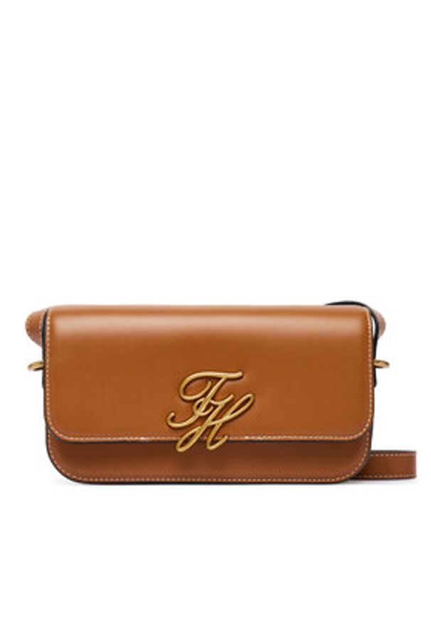 TOMMY HILFIGER - Tommy Hilfiger Torebka Th Script Flap Crossover AW0AW18399 Brązowy. Kolor: brązowy. Materiał: skórzane