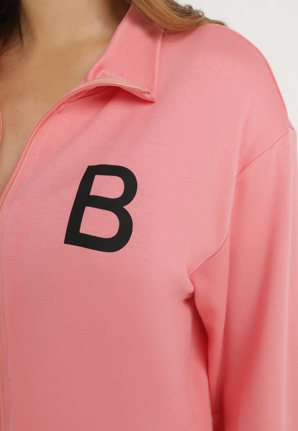 Born2be - Różowy Komplet Dresowy z Bawełny z Zasuwaną Bluzą i Spodniami Tervil. Kolor: różowy. Materiał: dresówka, bawełna