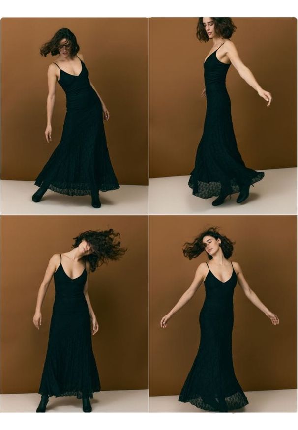 Reserved - Kreszowana sukienka maxi - czarny. Kolor: czarny. Materiał: dzianina. Typ sukienki: proste. Długość: maxi