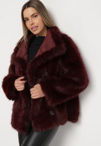 Born2be - Bordowa Kurtka Dwustronna w Stylu Biker z Futerkiem Aflita. Okazja: na spacer, na co dzień. Kolor: czerwony. Materiał: futro. Długość: krótkie. Styl: elegancki, casual #4
