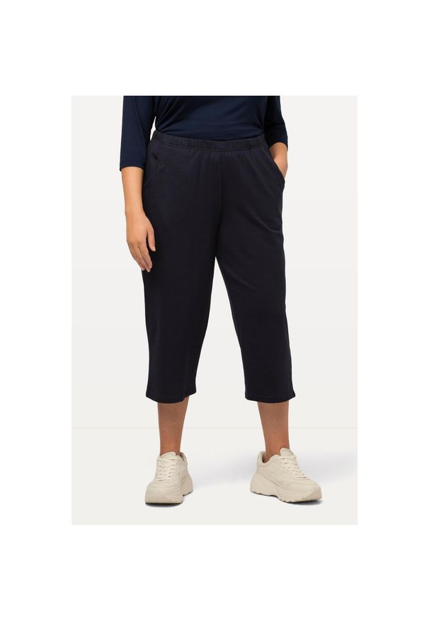 ULLA POPKEN - Damskie Spodnie dresowe 7/8 prosta nogawka elastyczny ściągacz. Kolekcja: plus size. Kolor: niebieski. Materiał: materiał, bawełna