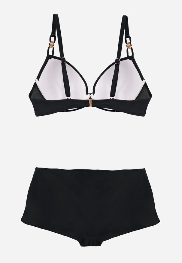Born2be - Czarne Bikini z Ozdobnym Marszczeniem Biustonosz i Majtki Typu Bokserki Peiria. Kolor: czarny