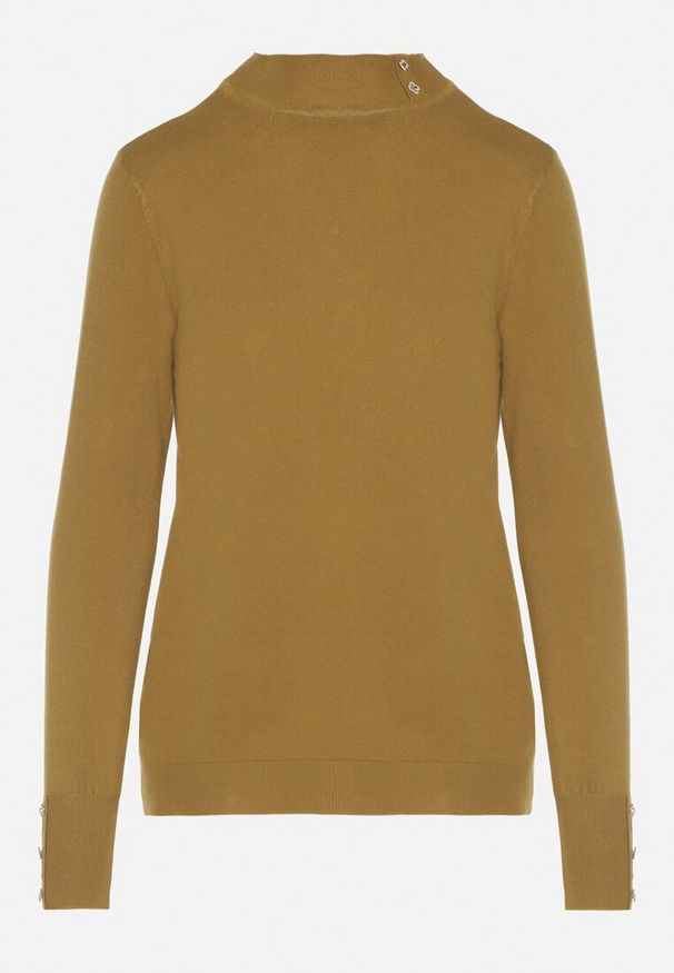 Born2be - Zielony Dopasowany Golf z Aplikacjami przy Dekolcie i Rękawach Unella. Typ kołnierza: golf. Kolor: zielony. Materiał: jeans. Wzór: aplikacja. Styl: elegancki