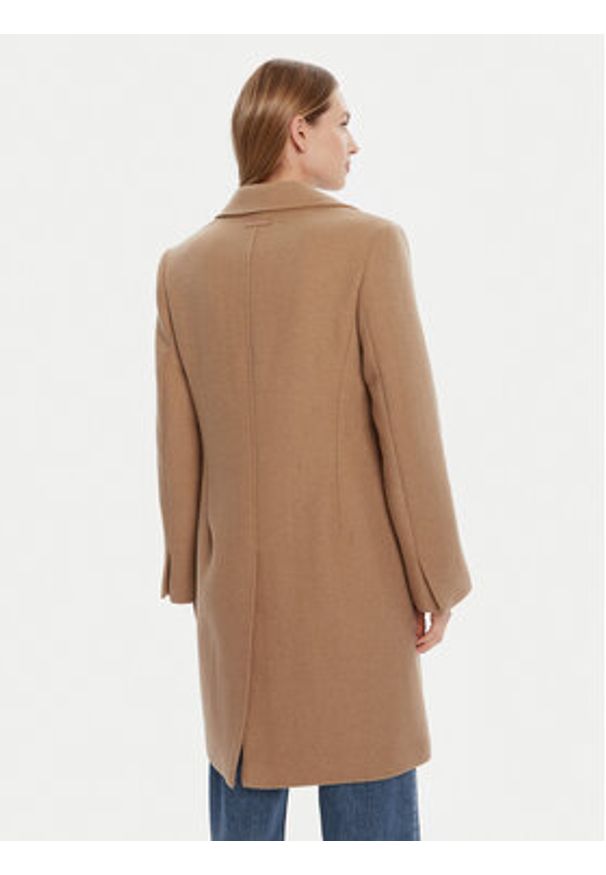 Calvin Klein Płaszcz wełniany LV044D558G Brązowy Slim Fit. Kolor: brązowy. Materiał: wełna