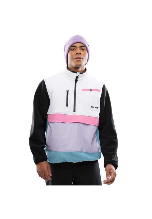 SIROKO - Męska bluza polarowa ze stójką Siroko Vinicunca White. Typ kołnierza: kołnierzyk stójkowy. Kolor: biały. Materiał: polar. Długość: krótkie