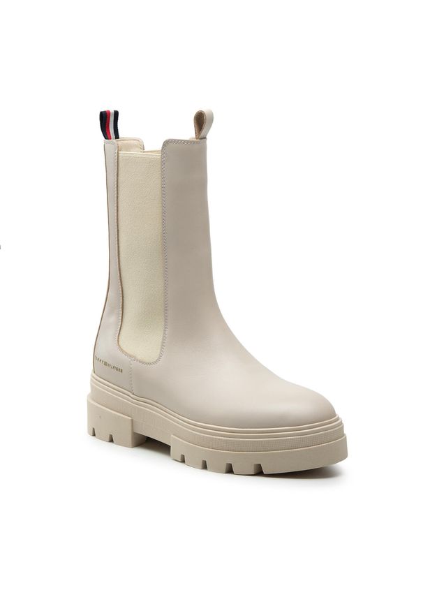 TOMMY HILFIGER - Sztyblety Tommy Hilfiger Monochromatic Chelsea Boot FW0FW06730 Classic Beige ACI. Kolor: beżowy. Materiał: skóra