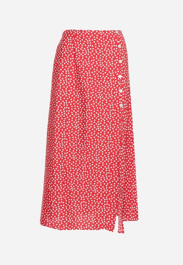 Born2be - Czerwona Spódnica z Gumką w Pasie z Rozcięciem z Boku Comella. Okazja: na spotkanie biznesowe, na co dzień. Kolor: czerwony. Styl: biznesowy, casual, elegancki