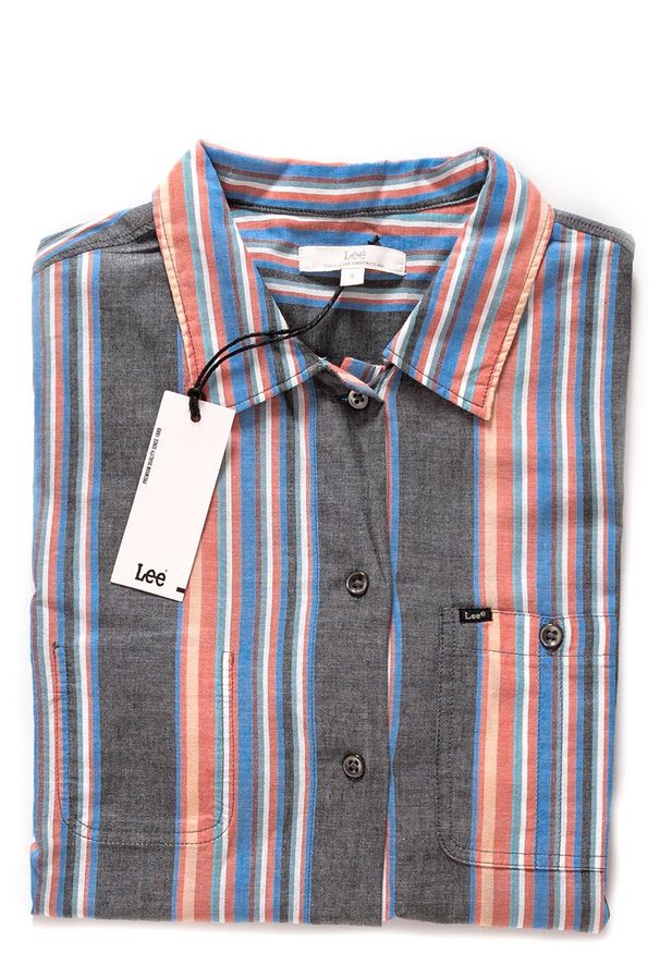 Lee - KOSZULA DAMSKA LEE SS SHIRT NECTARINE L45DCHLC 112110228. Materiał: materiał. Długość rękawa: krótki rękaw. Długość: krótkie. Wzór: paski