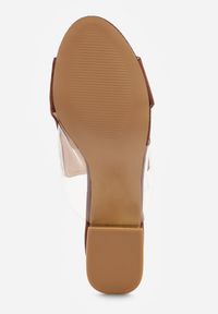 Renee - Brązowe Transparentne Klapki na Słupku z Wkładką ze Skóry Naturalnej Neveliza. Okazja: na co dzień. Kolor: brązowy. Materiał: skóra. Sezon: wiosna, lato. Obcas: na słupku. Styl: casual #7