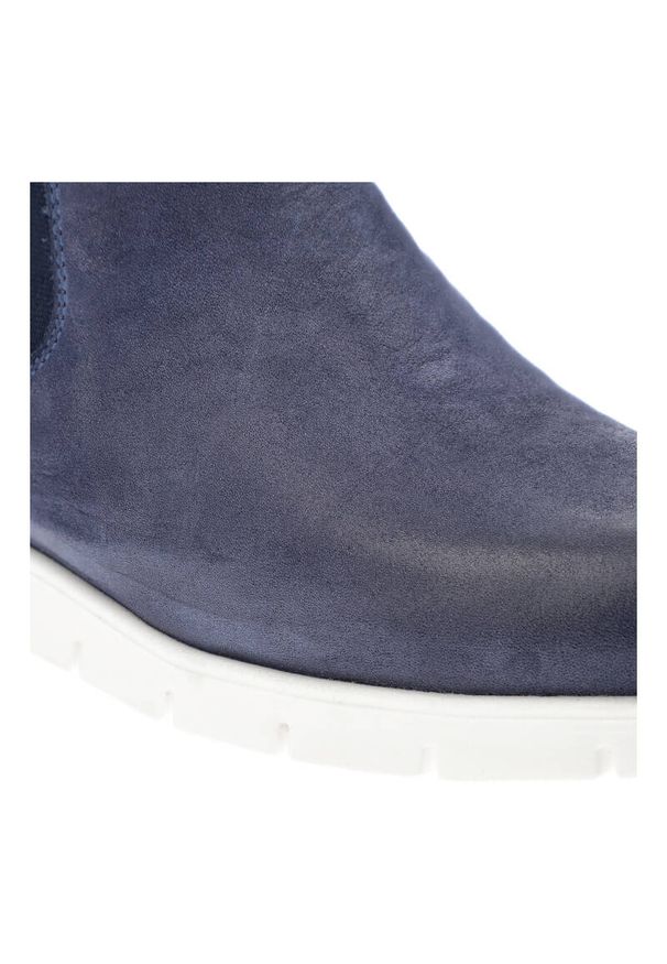 Granatowe Botki Karino Wsuwane Obuwie Damskie. Zapięcie: bez zapięcia. Kolor: niebieski. Materiał: skóra, jeans. Styl: elegancki