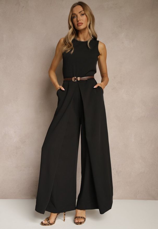 Renee - Czarny Kombinezon Bez Rękawów z Nogawkami Wide Leg Noreldi. Kolor: czarny. Długość rękawa: bez rękawów. Styl: elegancki