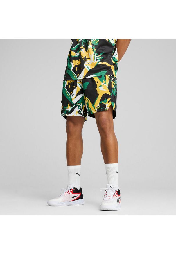 Szorty Puma Rival Rage AOP. Kolor: zielony. Materiał: poliester. Wzór: nadruk. Sport: koszykówka