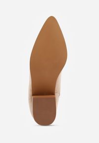 Renee - Ciemnobeżowe Botki Vices w Stylu Kowbojek na Obcasie Vertige. Zapięcie: zamek. Kolor: beżowy. Materiał: jeans. Sezon: jesień. Obcas: na obcasie. Styl: elegancki, rockowy, boho. Wysokość obcasa: średni #9