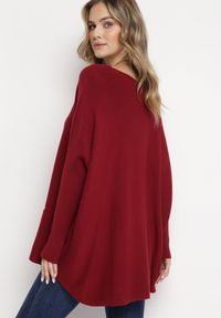 Born2be - Bordowa Tunika z Dłuższym Tyłem i Kieszeniami Vigi. Kolor: czerwony. Materiał: wiskoza, bawełna. Długość: długie #4