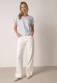 Born2be - Niebieski T-shirt z Wiskozy z Trójkątnym Dekoltem Achiore. Okazja: na co dzień. Kolor: niebieski. Materiał: wiskoza. Styl: casual, klasyczny #6