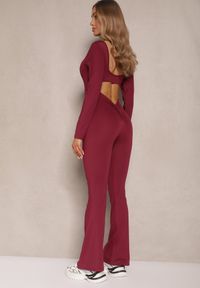 Renee - Bordowy Kombinezon Bodycon z Usztywnianymi Miseczkami i Wycięciami na Plecach Calinori. Kolor: czerwony. Materiał: tkanina #4