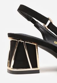 Renee - Czarne Sandały Vices na Słupku ze Skórzaną Wkładką i Metaliczną Wstawką Sesoria. Okazja: do pracy, na co dzień, na spotkanie biznesowe. Nosek buta: szpiczasty. Zapięcie: sprzączka. Kolor: czarny. Materiał: skóra. Obcas: na słupku. Styl: klasyczny, biznesowy, elegancki, casual, wizytowy. Wysokość obcasa: średni #2