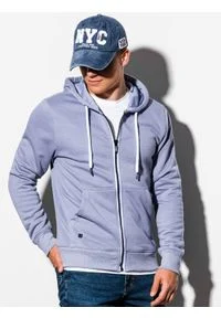 Ombre Clothing - Bluza męska rozpinana z kapturem BASIC - jasnoniebieska V8 B977 - L. Typ kołnierza: kaptur. Kolor: niebieski. Materiał: bawełna, poliester. Styl: klasyczny