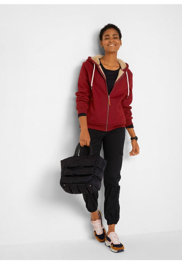 bonprix - Bluza rozpinana na podszewce baranku. Kolor: czerwony