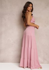 Renee - Różowa Rozkloszowana Sukienka z Wiskozy z Wiązaniem i Wycięciami Kailen. Kolor: różowy. Materiał: wiskoza. Typ sukienki: asymetryczne #3