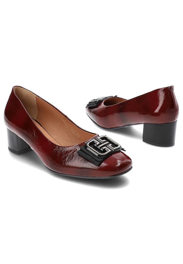Bordowe Czółenka Clasicco Damskie Eleganckie Obuwie. Okazja: na spotkanie biznesowe, do pracy. Kolor: czerwony. Materiał: skóra. Szerokość cholewki: normalna. Styl: elegancki