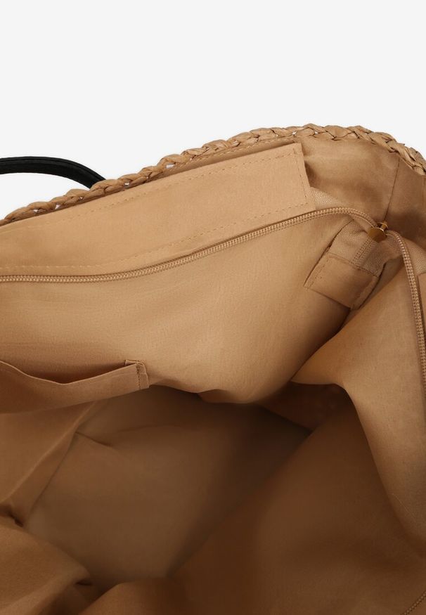 Renee - Beżowo-Czarna Torebka z Plecionki z Dodatkową Kieszonką z Ekoskóry Cosina. Kolor: beżowy. Styl: elegancki, wizytowy, casual