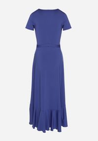 Born2be - Niebieska Sukienka z Paskiem Kopertowa Ozdobiona Falbanami Wleffia. Okazja: na spacer. Typ kołnierza: dekolt w kształcie V. Kolor: niebieski. Długość rękawa: krótki rękaw. Wzór: aplikacja. Sezon: wiosna, lato. Typ sukienki: kopertowe. Styl: elegancki #7