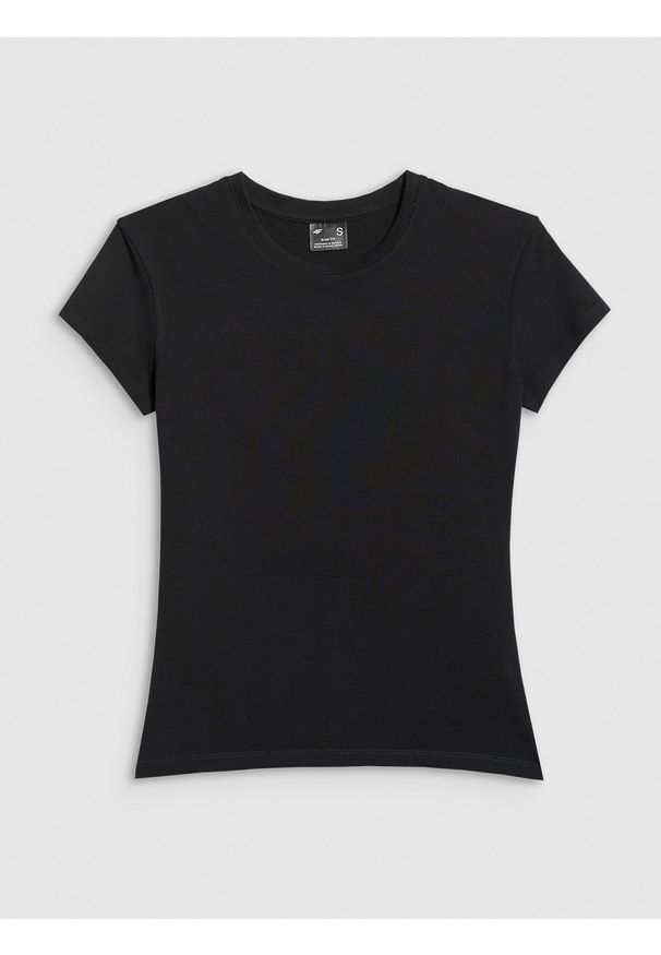4f - 4F T-shirt slim gładki damski - czarny M. Kolor: czarny. Wzór: gładki