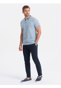 Ombre Clothing - Melanżowa koszulka męska polo z kontrastowym kołnierzykiem - błękitna V3 S1618 - XL. Typ kołnierza: polo, kołnierzyk kontrastowy. Kolor: niebieski. Materiał: bawełna. Wzór: melanż #7